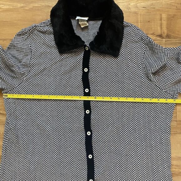 NEIMAN MARCUS VTG XL Faux Fur Trim Button Up Cardigan Shacket Houndstooth Retro - Picture 13 of 16